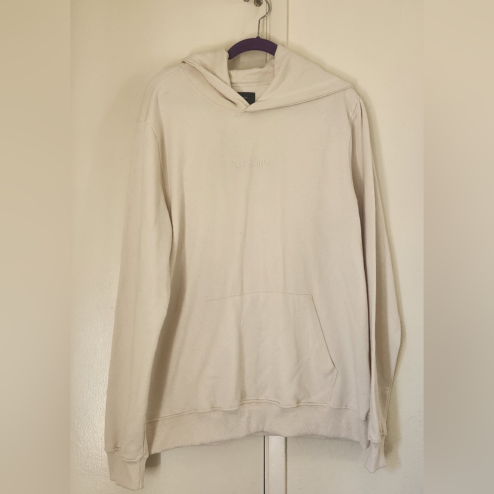 Men's Cream Pullover Hoodie with 'Los Angeles' Embroidery